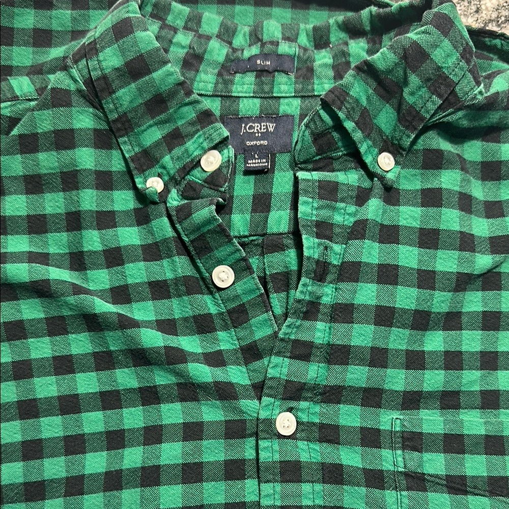 J. Crew Factory Green and Black Checkered Shirt